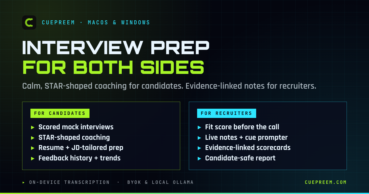 I built interview prep that runs on your own machine, with a side for the people doing the hiring